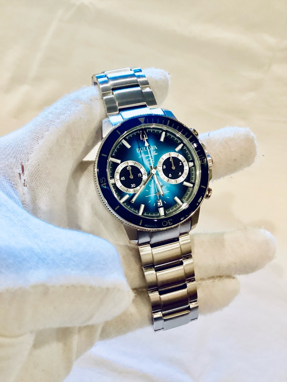 Bulova Marine Star 96B380 Chronograph Blue Dial Men's Watch 45mm FULL-KIT - Picture 4 of 16